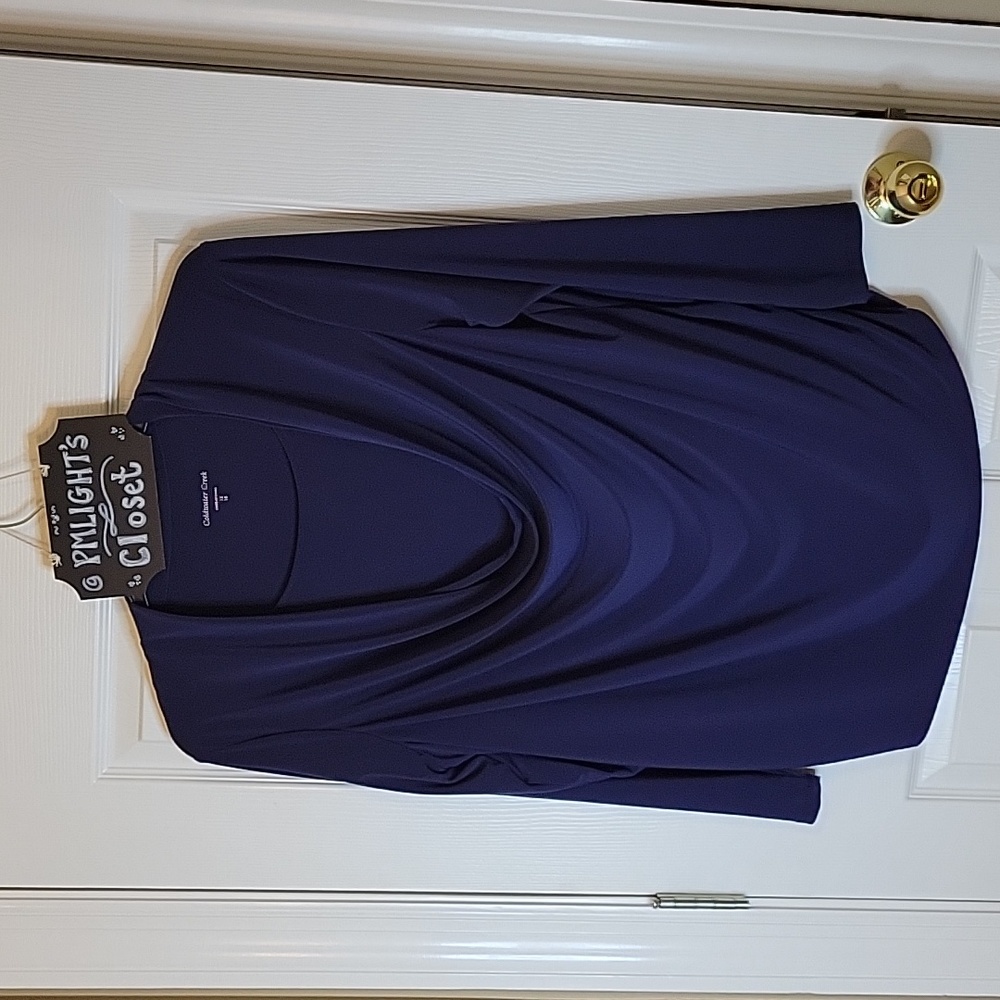 Coldwater Creek 1x (18) Blouse Navy Scoop Neck Long Sleeve